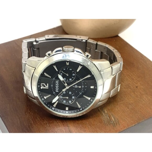 Fossil Men's Watch FS4532 Quartz Chronograph Black Dial Silver Steel 44mm USED - Picture 8 of 14